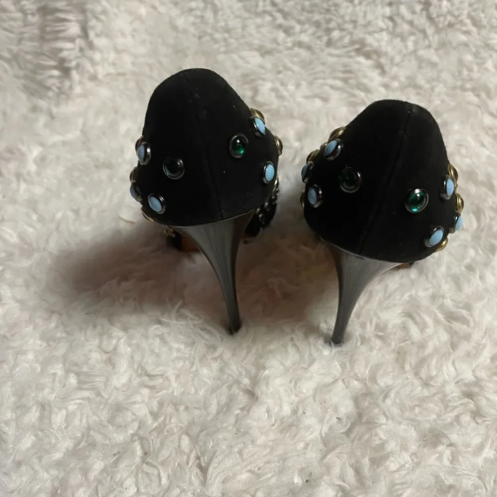 Giuseppe Zanotti Black Suede multi color  studs Peep Toe Platform Pumps EUR SZ37